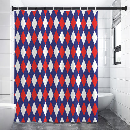 Blue Red And White Argyle Pattern Print Premium Shower Curtain
