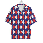 Blue Red And White Argyle Pattern Print Rayon Hawaiian Shirt