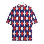 Blue Red And White Argyle Pattern Print Rayon Hawaiian Shirt