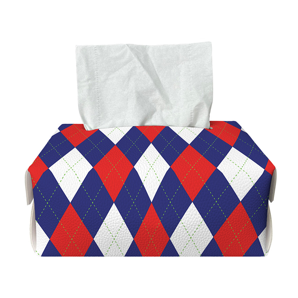 Blue Red And White Argyle Pattern Print Rectangle Tissue Box Cover