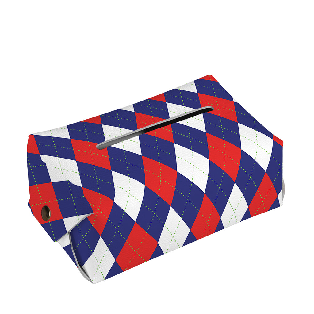 Blue Red And White Argyle Pattern Print Rectangle Tissue Box Cover