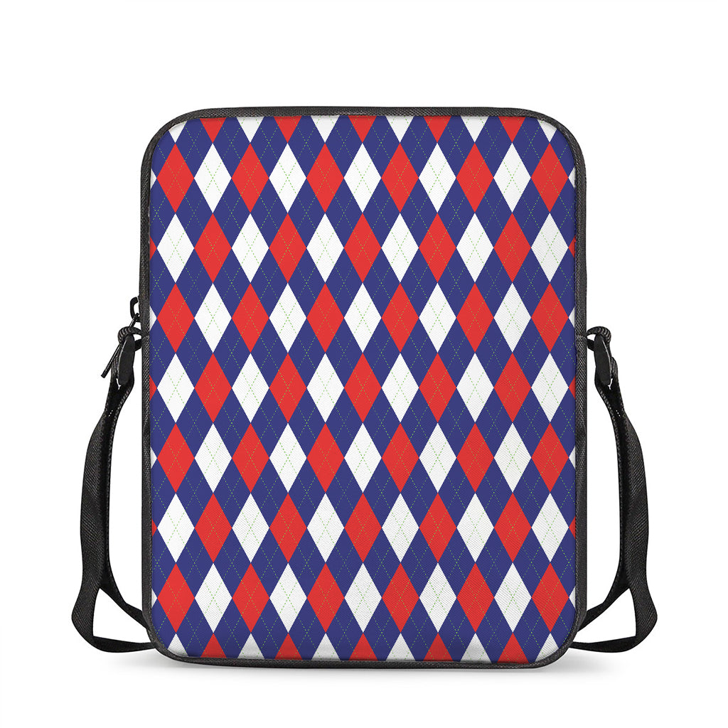 Blue Red And White Argyle Pattern Print Rectangular Crossbody Bag