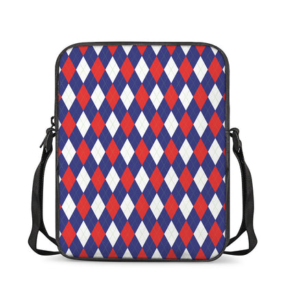 Blue Red And White Argyle Pattern Print Rectangular Crossbody Bag