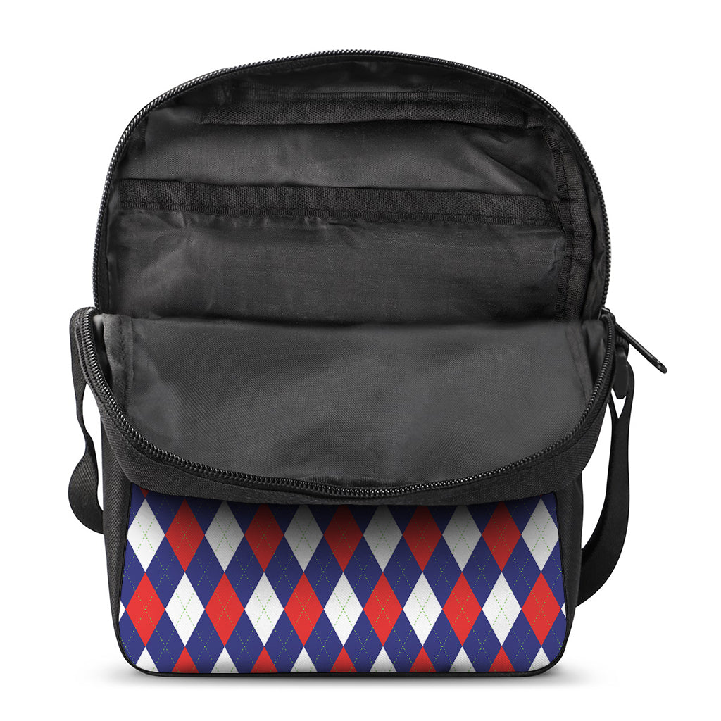 Blue Red And White Argyle Pattern Print Rectangular Crossbody Bag