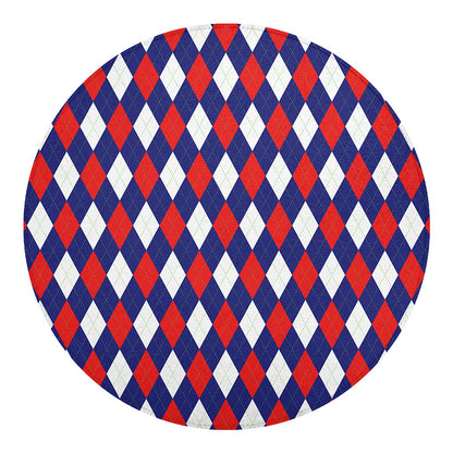 Blue Red And White Argyle Pattern Print Round Blanket