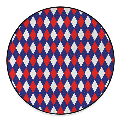 Blue Red And White Argyle Pattern Print Round Floor Mat