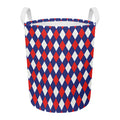 Blue Red And White Argyle Pattern Print Round Laundry Basket