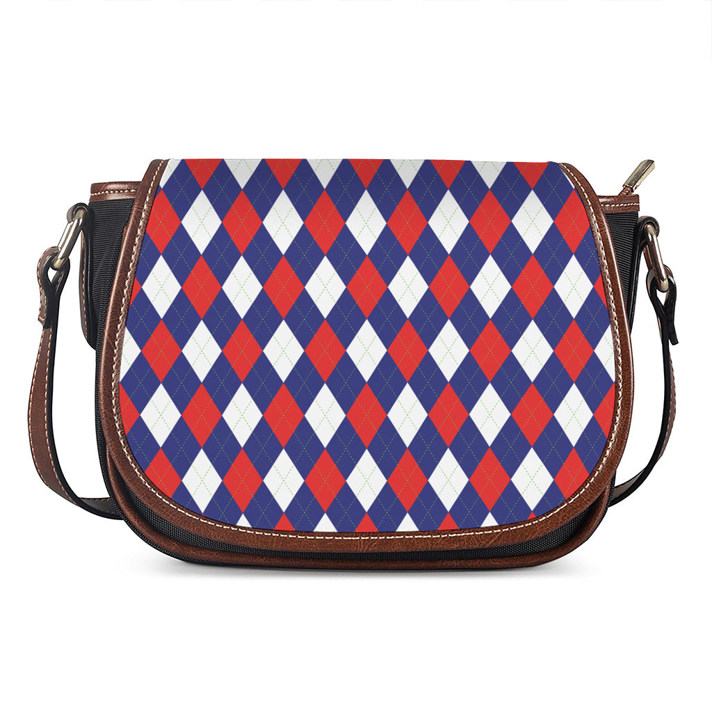 Blue Red And White Argyle Pattern Print Saddle Bag