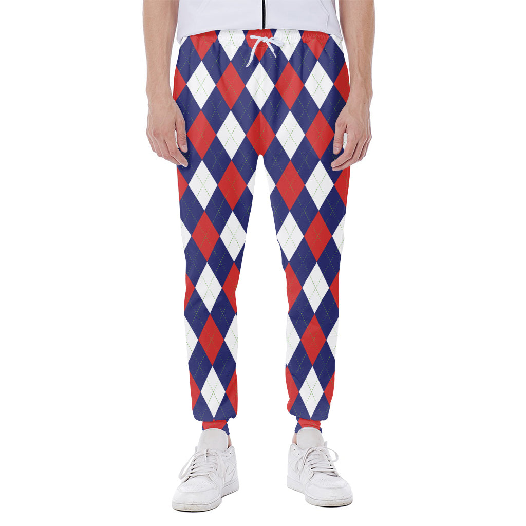 Blue Red And White Argyle Pattern Print Scuba Joggers