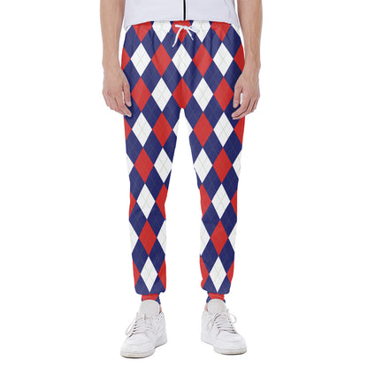Blue Red And White Argyle Pattern Print Scuba Joggers
