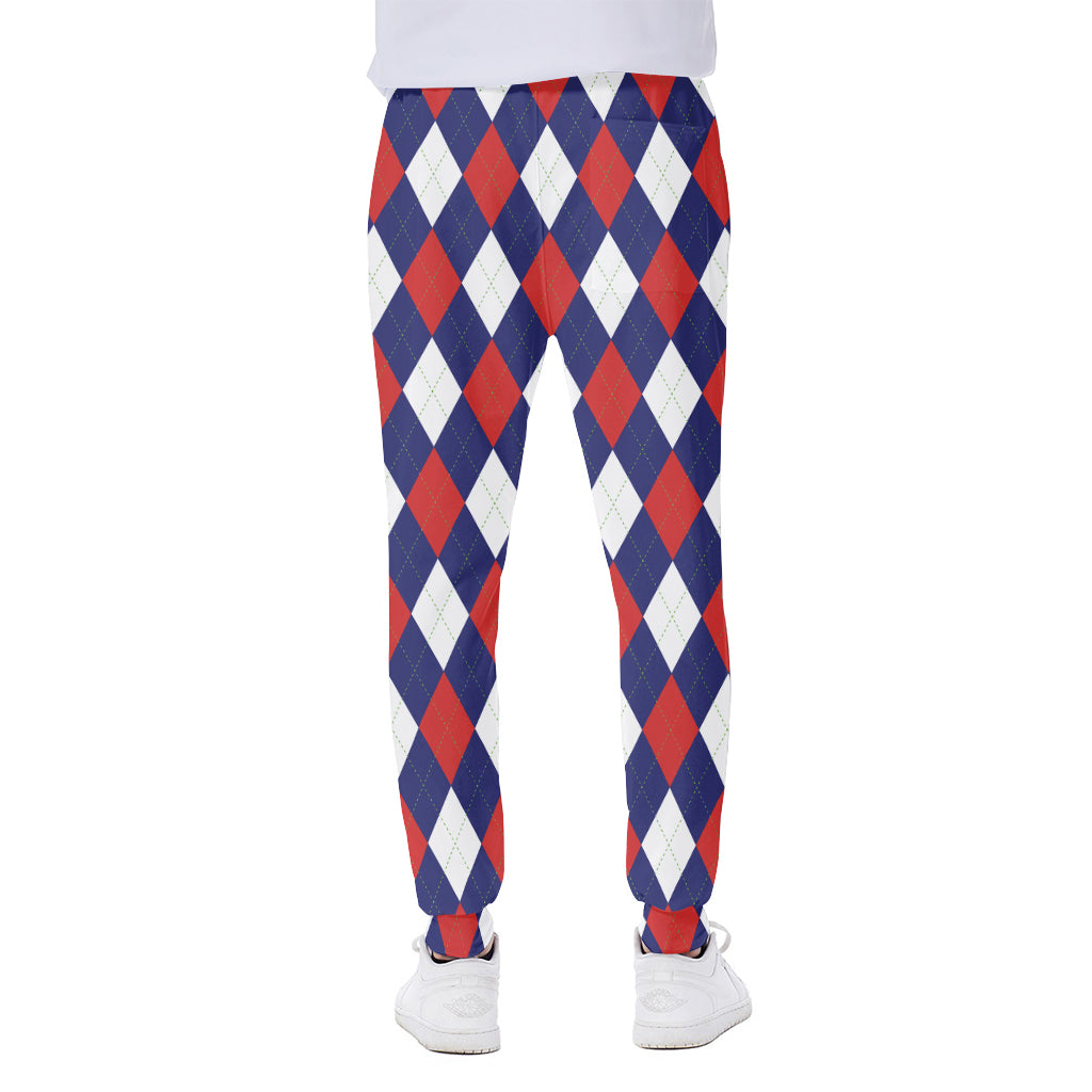 Blue Red And White Argyle Pattern Print Scuba Joggers