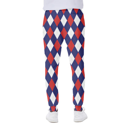 Blue Red And White Argyle Pattern Print Scuba Joggers