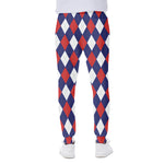 Blue Red And White Argyle Pattern Print Scuba Joggers