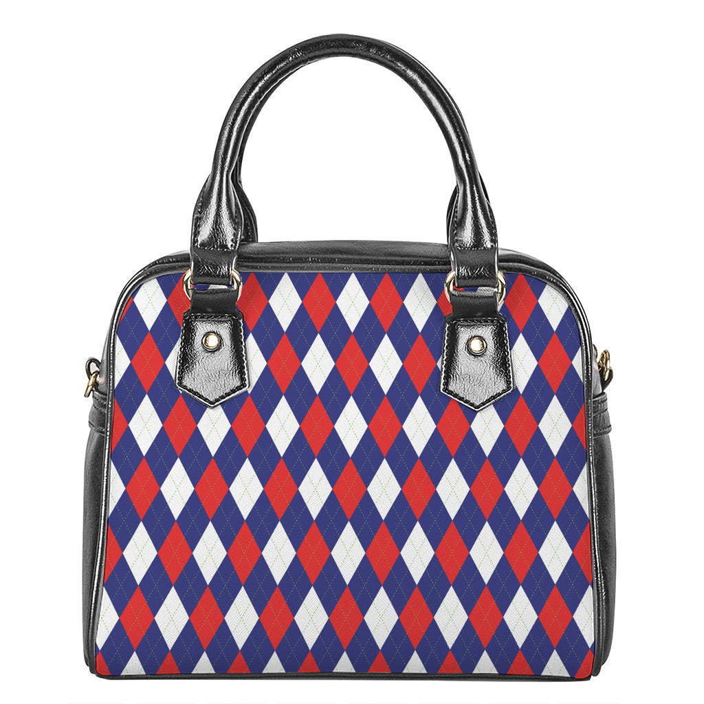 Blue Red And White Argyle Pattern Print Shoulder Handbag