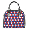 Blue Red And White Argyle Pattern Print Shoulder Handbag