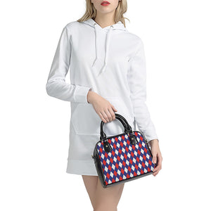 Blue Red And White Argyle Pattern Print Shoulder Handbag