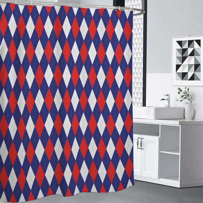 Blue Red And White Argyle Pattern Print Shower Curtain