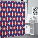 Blue Red And White Argyle Pattern Print Shower Curtain