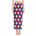 Blue Red And White Argyle Pattern Print Side Slit Maxi Skirt