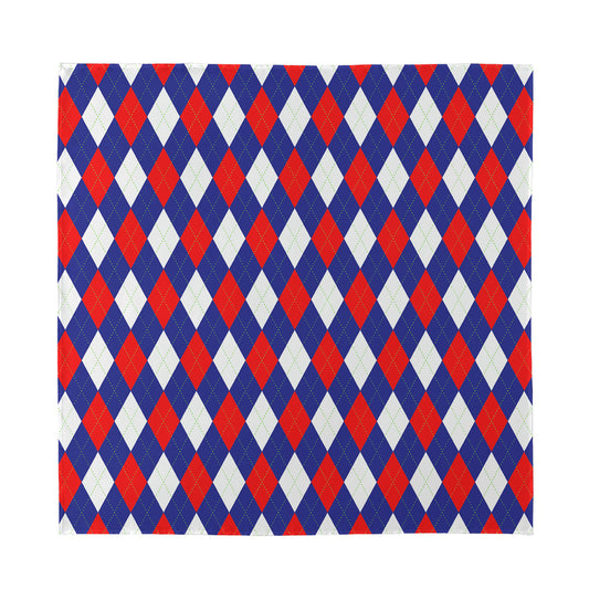 Blue Red And White Argyle Pattern Print Silk Bandana