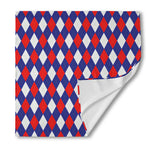 Blue Red And White Argyle Pattern Print Silk Bandana