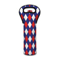 Blue Red And White Argyle Pattern Print Single Neoprene Wine Tote