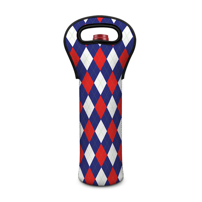 Blue Red And White Argyle Pattern Print Single Neoprene Wine Tote