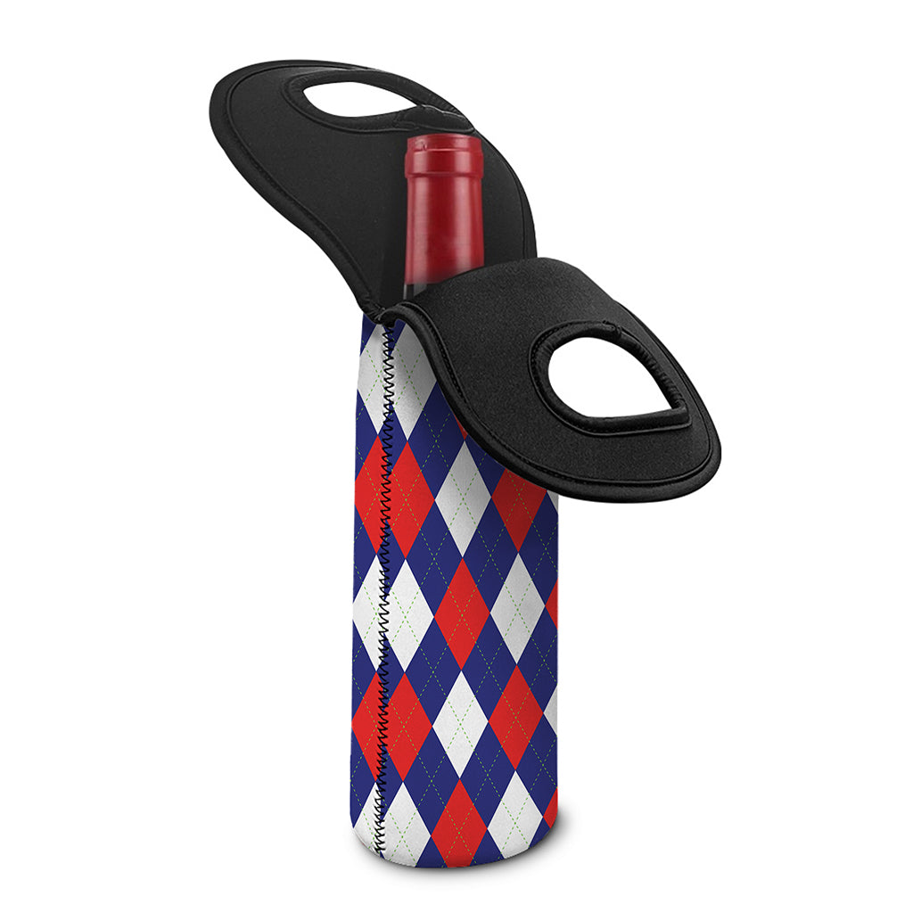 Blue Red And White Argyle Pattern Print Single Neoprene Wine Tote