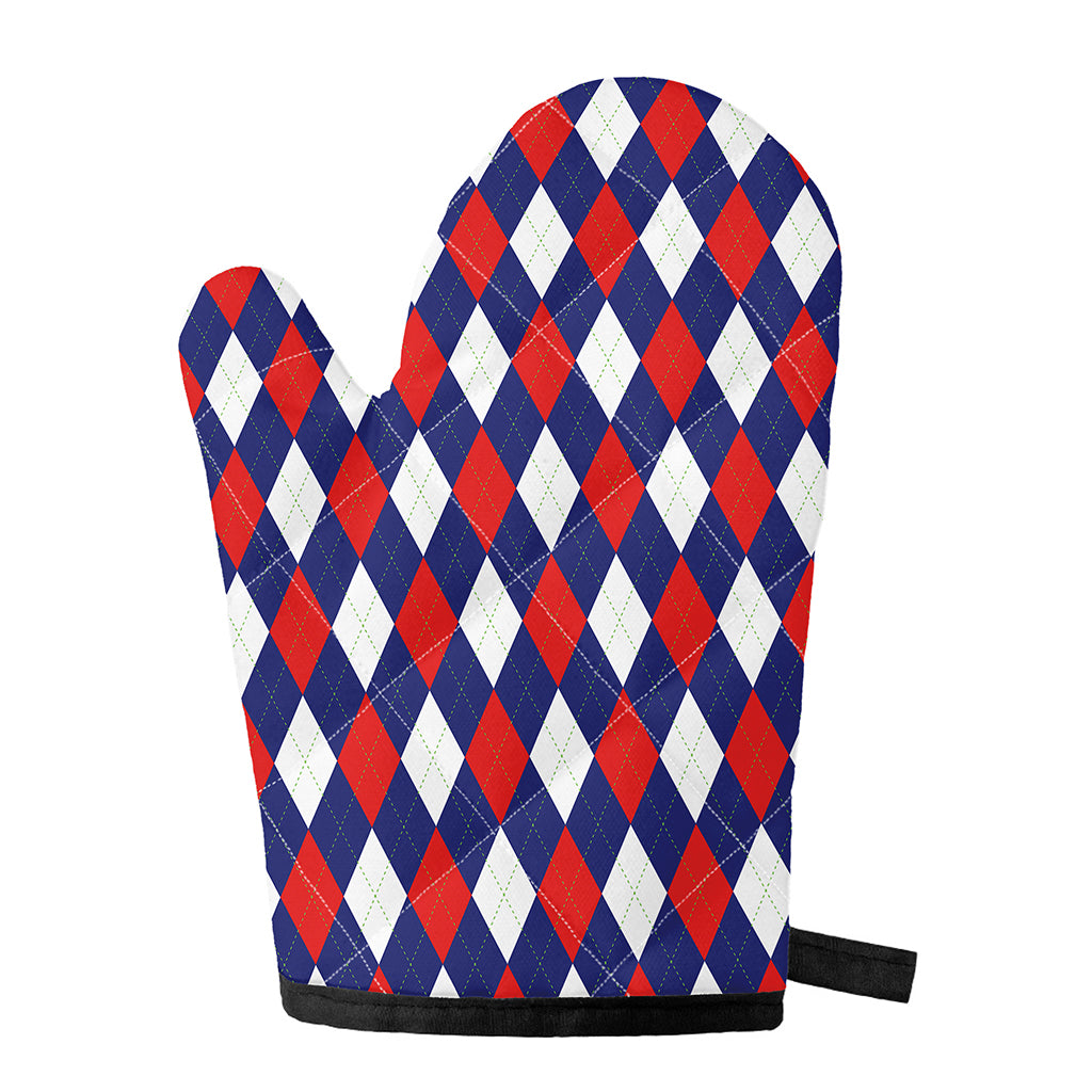 Blue Red And White Argyle Pattern Print Single Oven Mitt