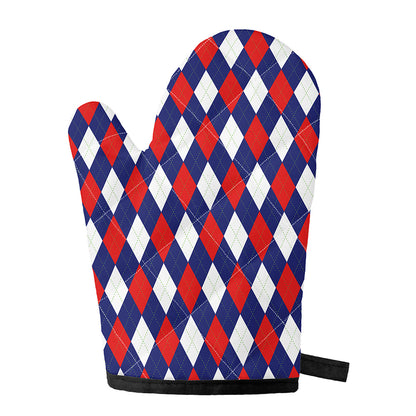 Blue Red And White Argyle Pattern Print Single Oven Mitt