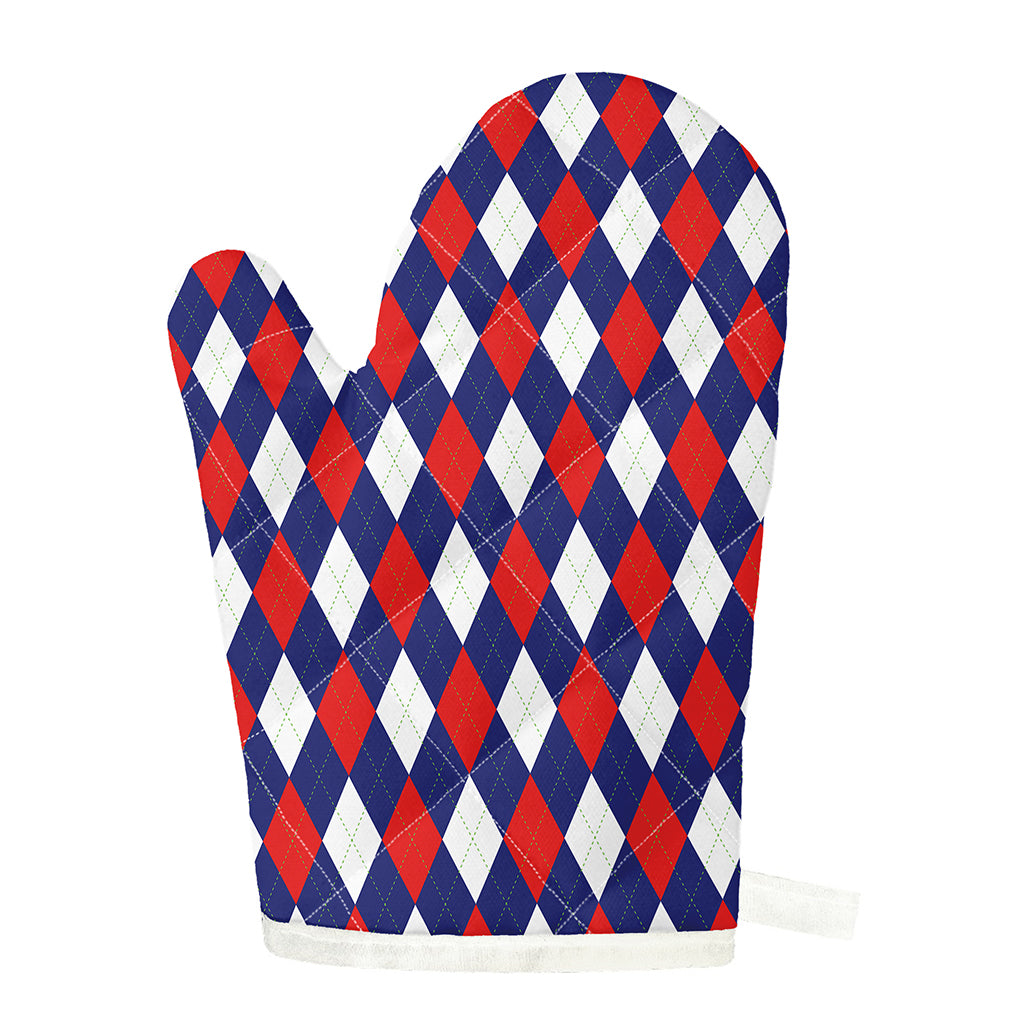 Blue Red And White Argyle Pattern Print Single Oven Mitt