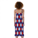 Blue Red And White Argyle Pattern Print Slim Fit Midi Cami Dress