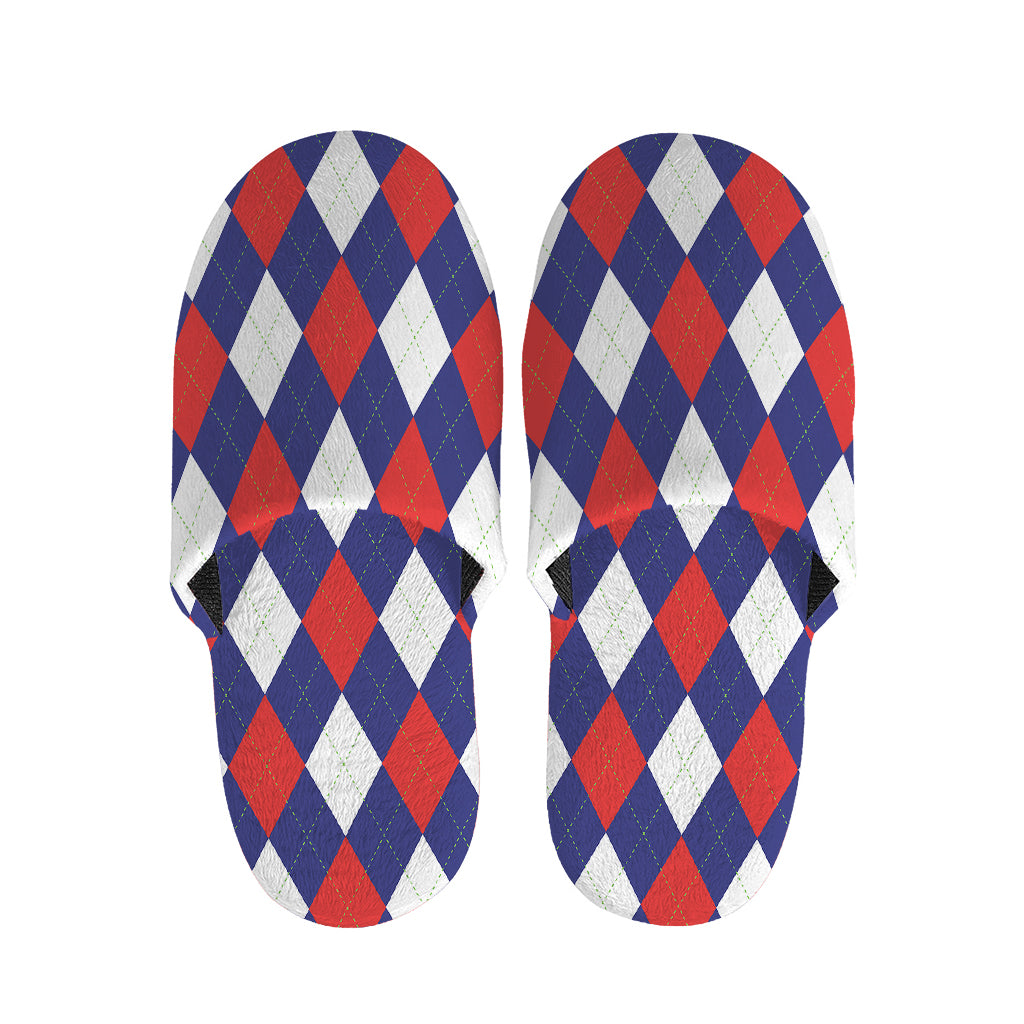 Blue Red And White Argyle Pattern Print Slippers