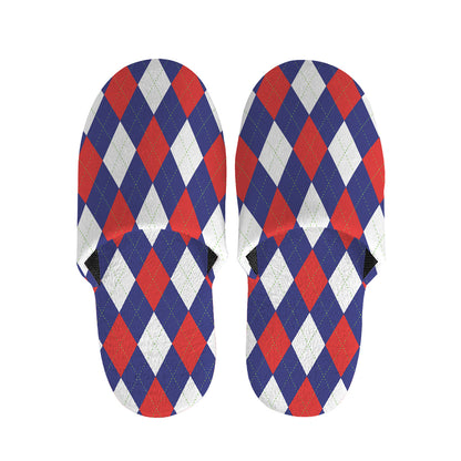 Blue Red And White Argyle Pattern Print Slippers