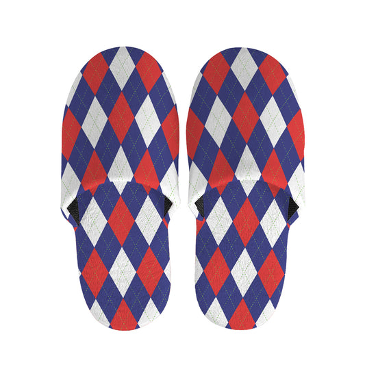 Blue Red And White Argyle Pattern Print Slippers