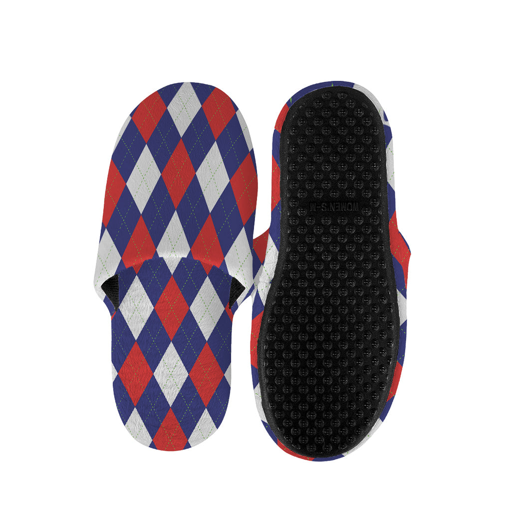 Blue Red And White Argyle Pattern Print Slippers