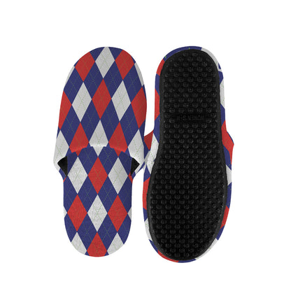 Blue Red And White Argyle Pattern Print Slippers