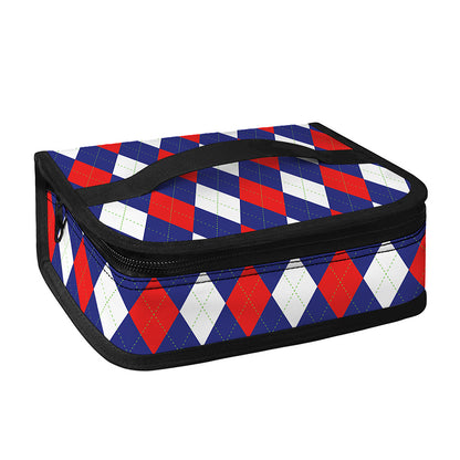 Blue Red And White Argyle Pattern Print Small Lunch Bag