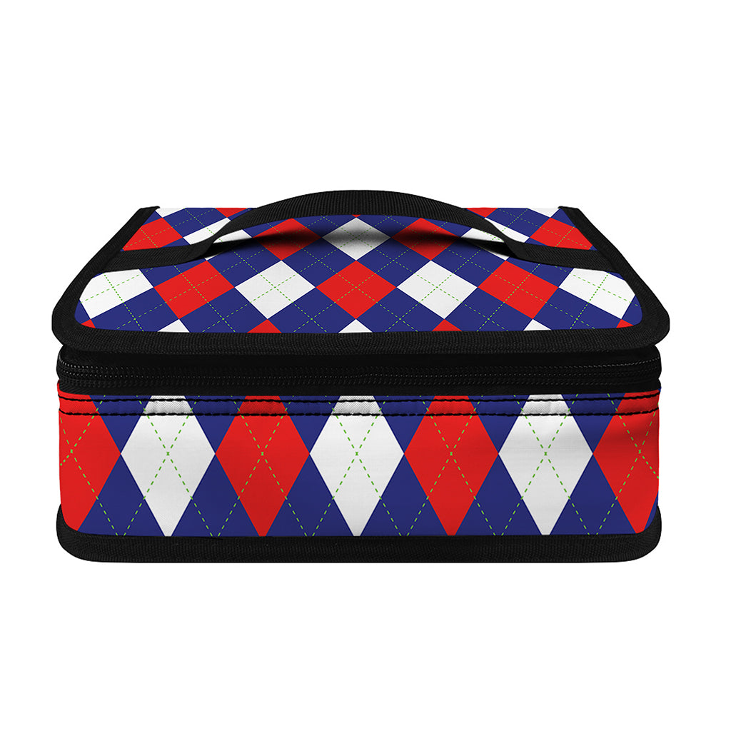 Blue Red And White Argyle Pattern Print Small Lunch Bag