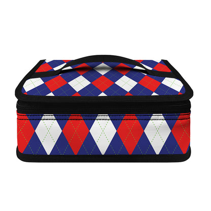 Blue Red And White Argyle Pattern Print Small Lunch Bag
