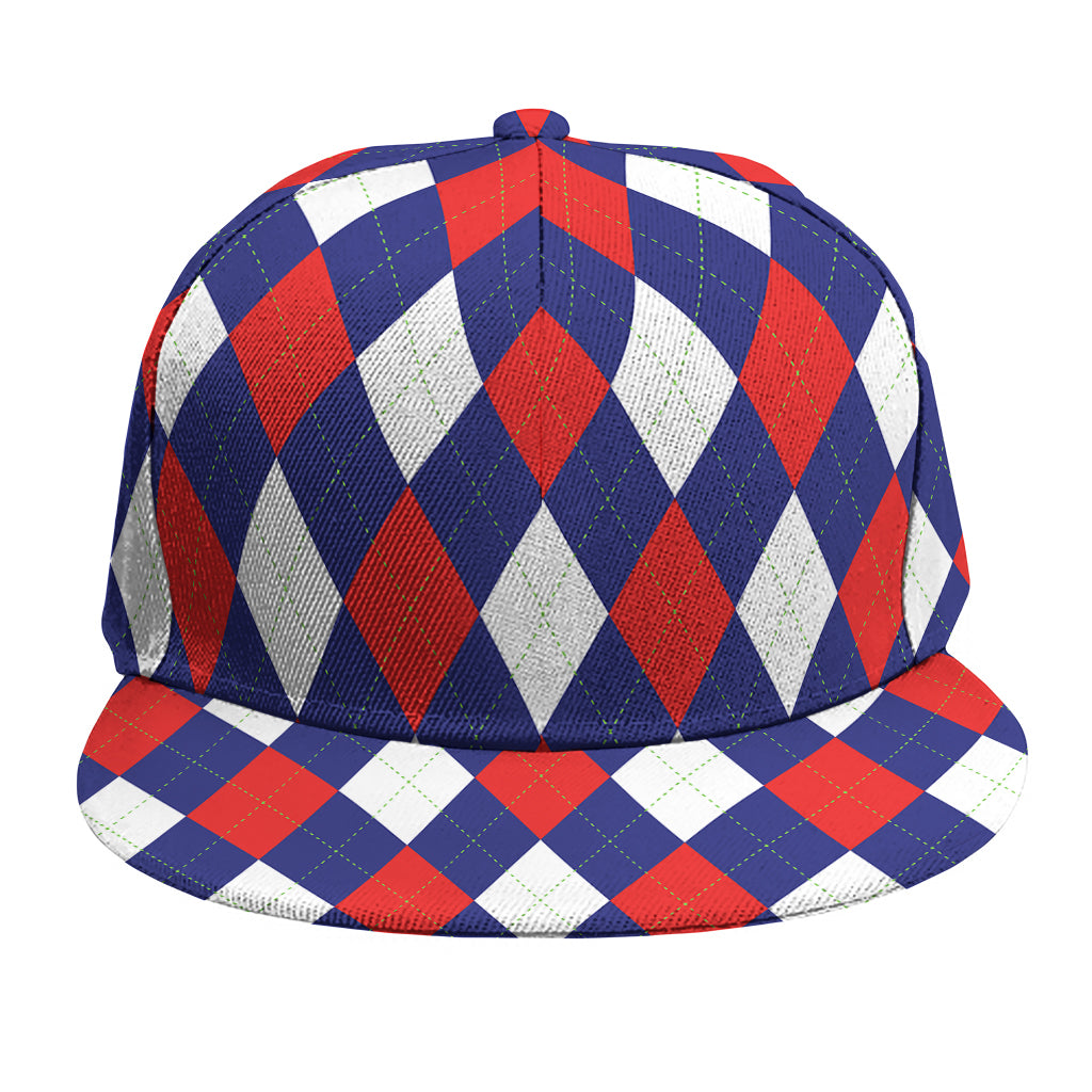 Blue Red And White Argyle Pattern Print Snapback Cap