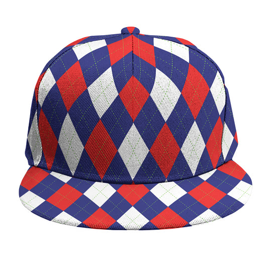 Blue Red And White Argyle Pattern Print Snapback Cap