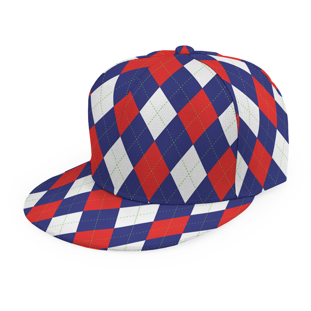 Blue Red And White Argyle Pattern Print Snapback Cap