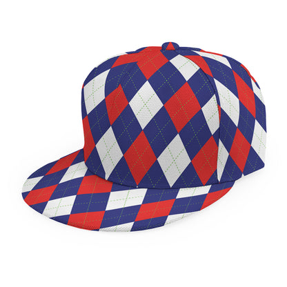 Blue Red And White Argyle Pattern Print Snapback Cap