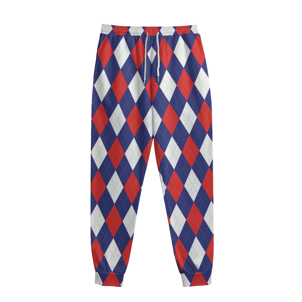 Blue Red And White Argyle Pattern Print Sweatpants