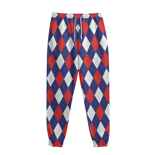 Blue Red And White Argyle Pattern Print Sweatpants