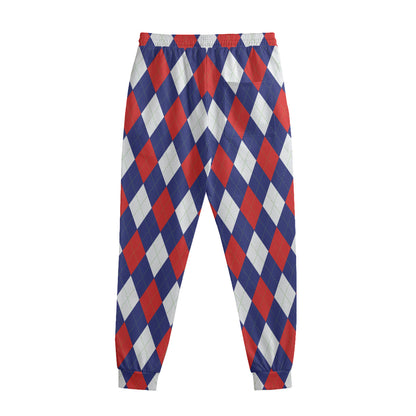 Blue Red And White Argyle Pattern Print Sweatpants
