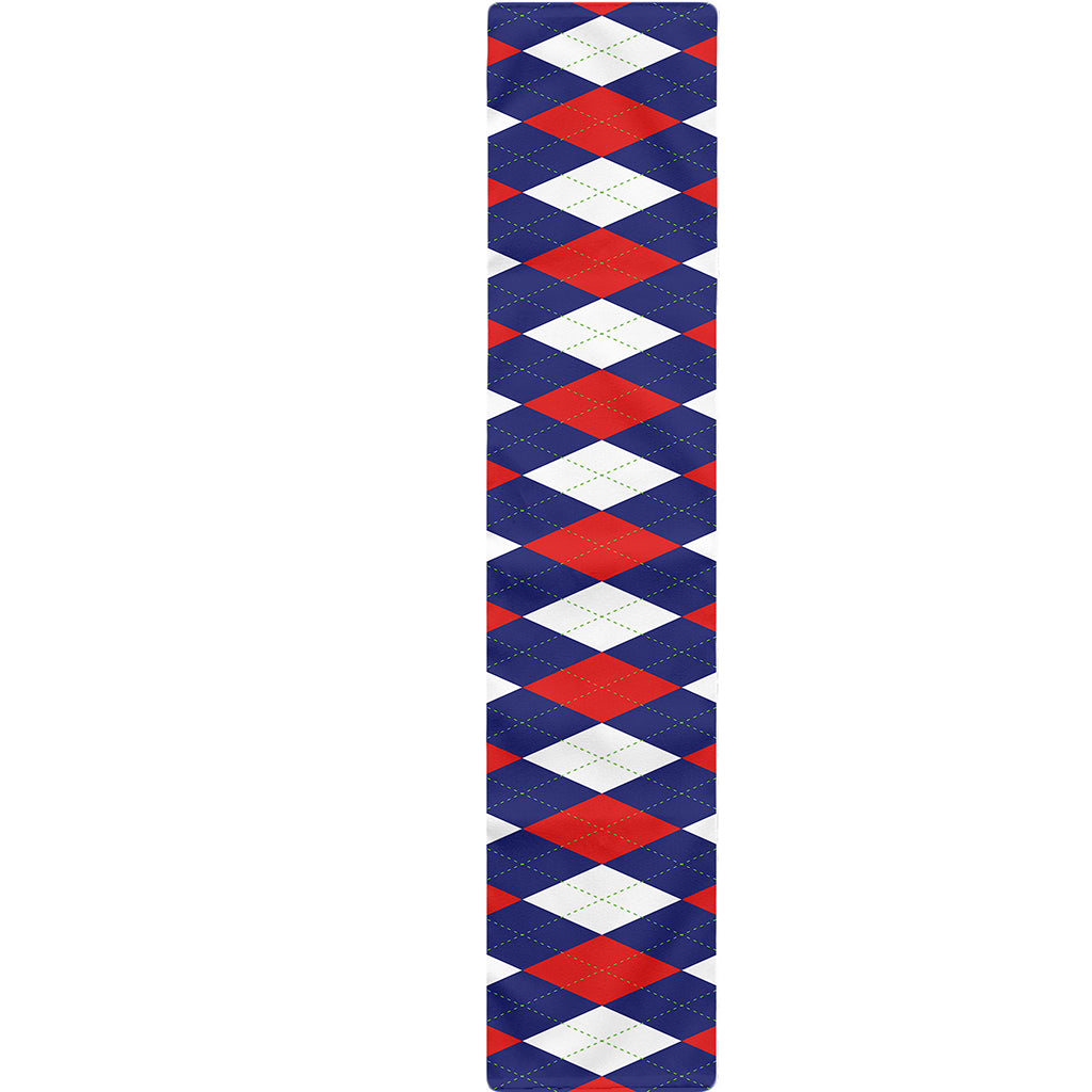 Blue Red And White Argyle Pattern Print Table Runner