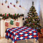 Blue Red And White Argyle Pattern Print Tablecloth