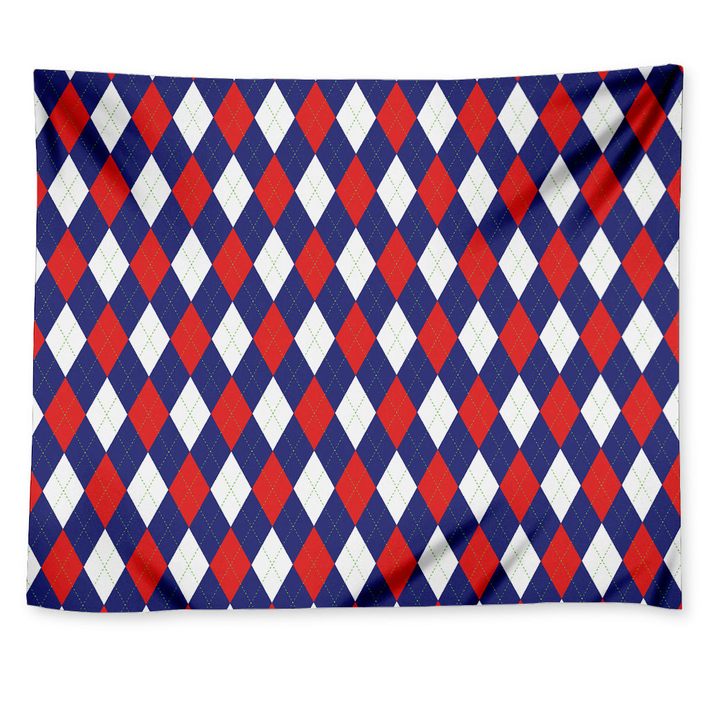 Blue Red And White Argyle Pattern Print Tapestry